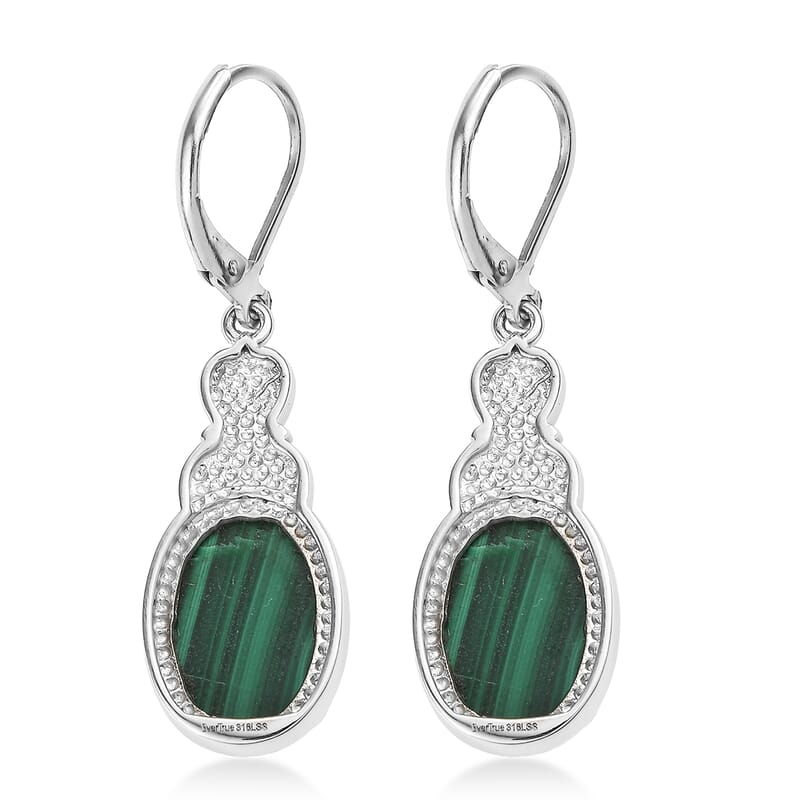 EverTrue African Malachite 16.90 ctw Earrings in Stainless Steel