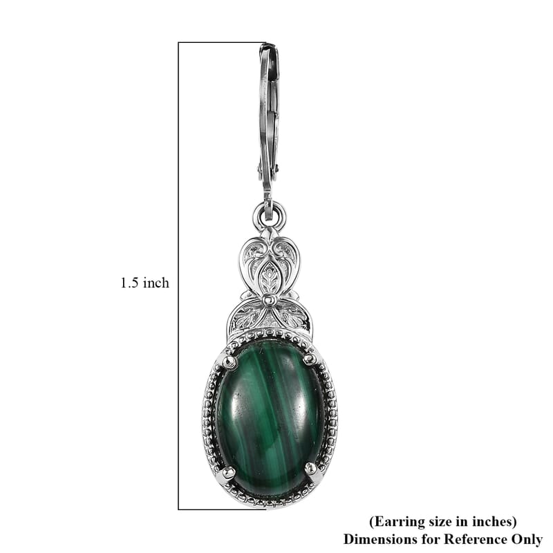 EverTrue African Malachite 16.90 ctw Earrings in Stainless Steel