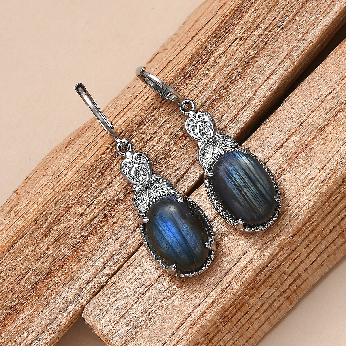 EverTrue Malagasy Labradorite 12.70 ctw Earrings in Stainless Steel image number 1