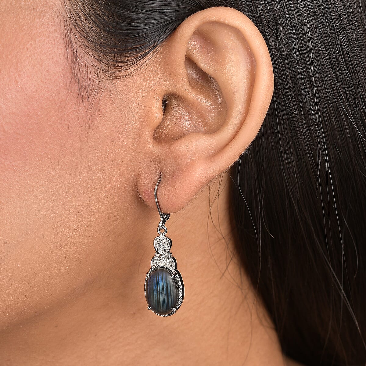 EverTrue Malagasy Labradorite 12.70 ctw Earrings in Stainless Steel image number 2