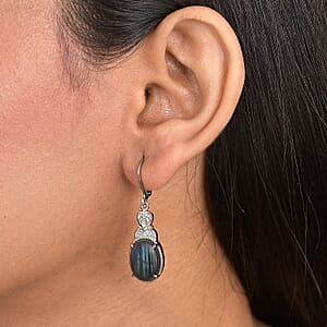 EverTrue Malagasy Labradorite 12.70 ctw Earrings in Stainless Steel