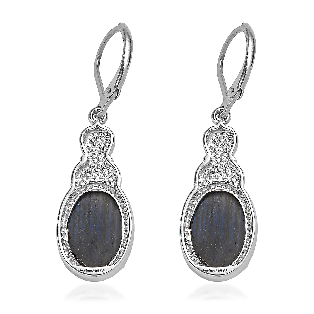EverTrue Malagasy Labradorite 12.70 ctw Earrings in Stainless Steel