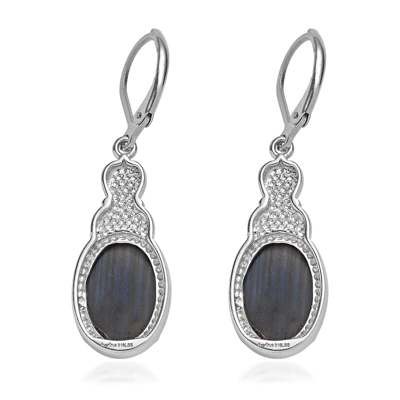 EverTrue Malagasy Labradorite 12.70 ctw Earrings in Stainless Steel