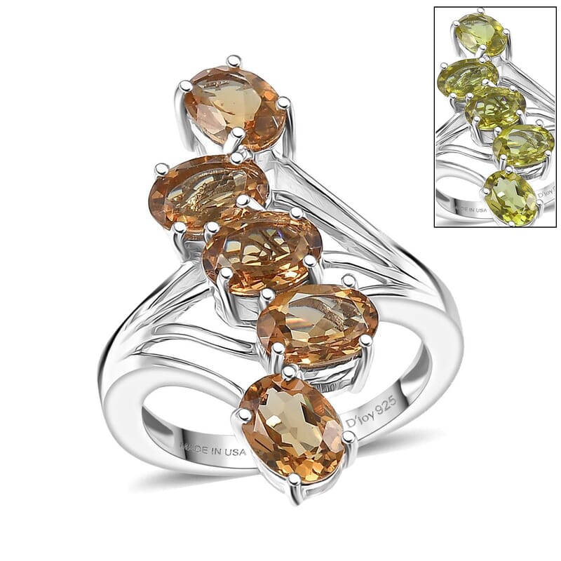 D'Joy Golden Fall Autumn Alexite 3.85 ctw Journey Ring in Platinum Over Sterling Silver (Size 10.0)