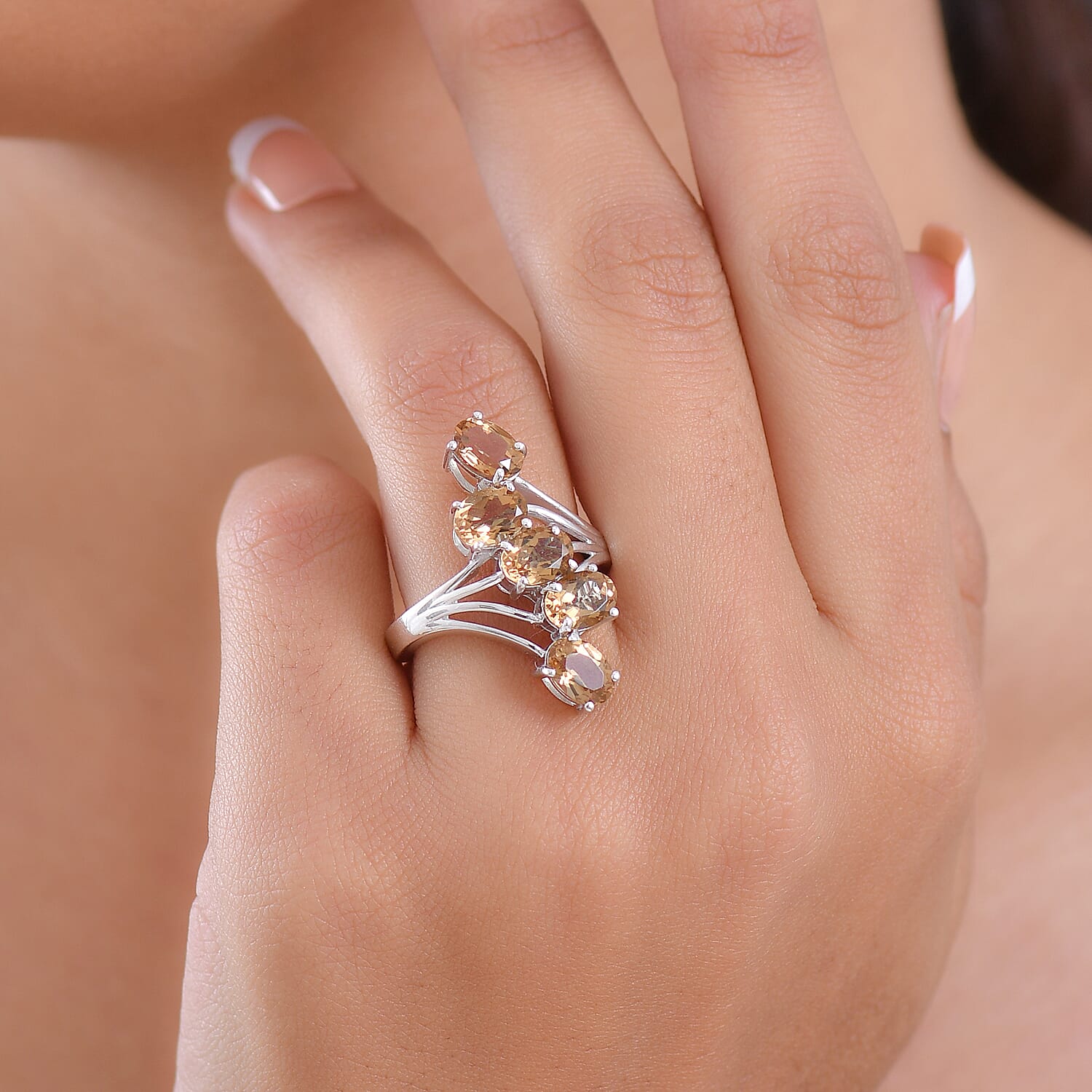 D'Joy Golden Fall Autumn Alexite 3.85 ctw Journey Ring in Platinum Over Sterling Silver (Size 10.0)