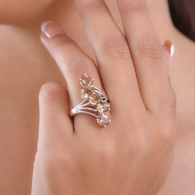 D'Joy Golden Fall Autumn Alexite 3.85 ctw Journey Ring in Platinum Over Sterling Silver (Size 10.0)