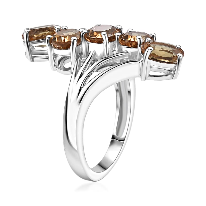 D'Joy Golden Fall Autumn Alexite 3.85 ctw Journey Ring in Platinum Over Sterling Silver (Size 10.0)