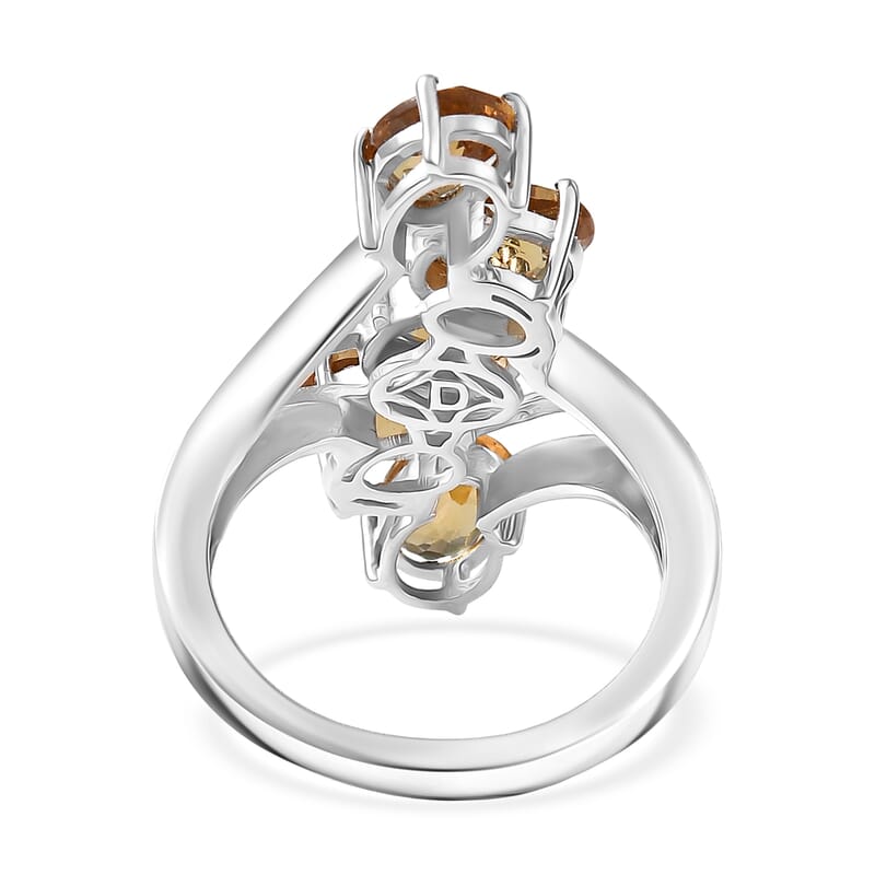 D'Joy Golden Fall Autumn Alexite 3.85 ctw Journey Ring in Platinum Over Sterling Silver (Size 10.0)