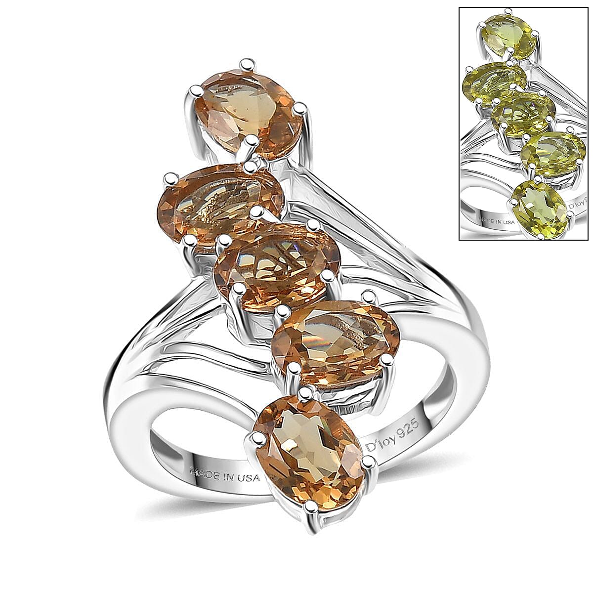 D'Joy Golden Fall Autumn Alexite 3.85 ctw Journey Ring in Platinum Over Sterling Silver (Size 6.0) image number 0