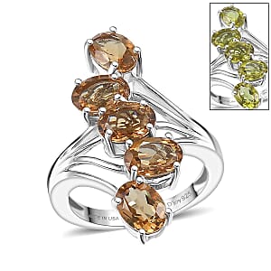 D'Joy Golden Fall Autumn Alexite 3.85 ctw Journey Ring in Platinum Over Sterling Silver (Size 8.0)