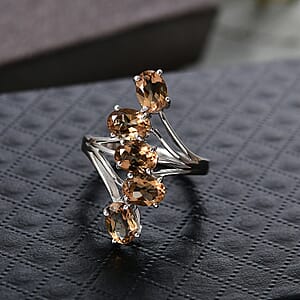 D'Joy Autumn Alexite 3.85 ctw 5 Stone Ring in Platinum Over Sterling Silver (Size 9.0)