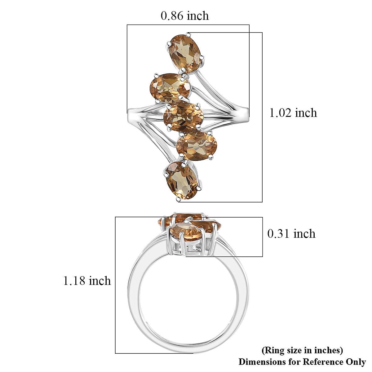 D'Joy Autumn Alexite 3.85 ctw 5 Stone Ring in Platinum Over Sterling Silver (Size 9.0) image number 5