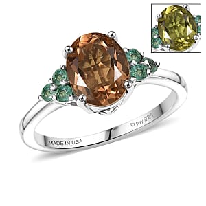 D'Joy Autumn Alexite and Kagem Zambian Emerald 2.00 ctw Art Deco Ring in Platinum Over Sterling Silver (Size 10.0)