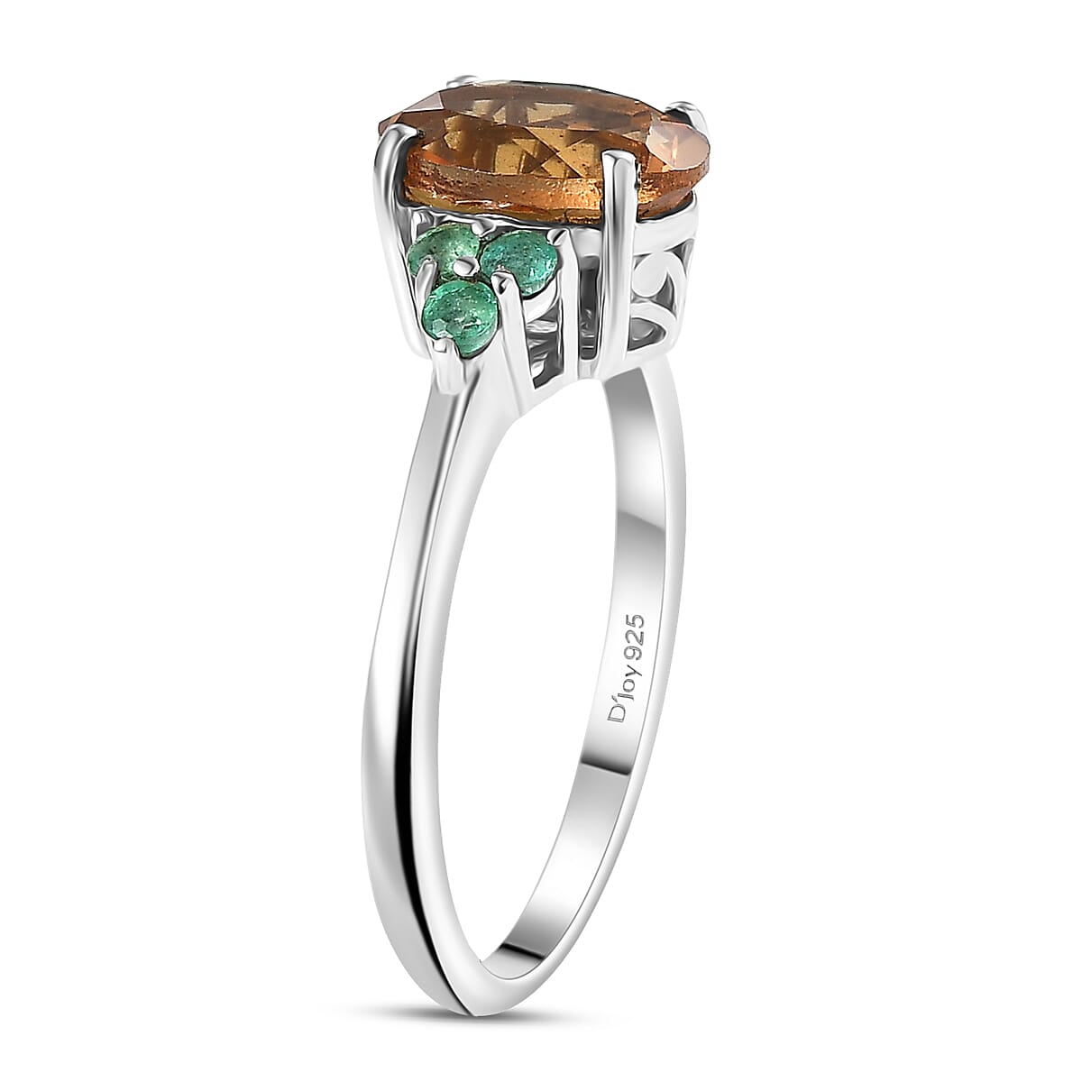 D'Joy Autumn Alexite and Kagem Zambian Emerald 2.00 ctw Art Deco Ring in Platinum Over Sterling Silver (Size 10.0) image number 3