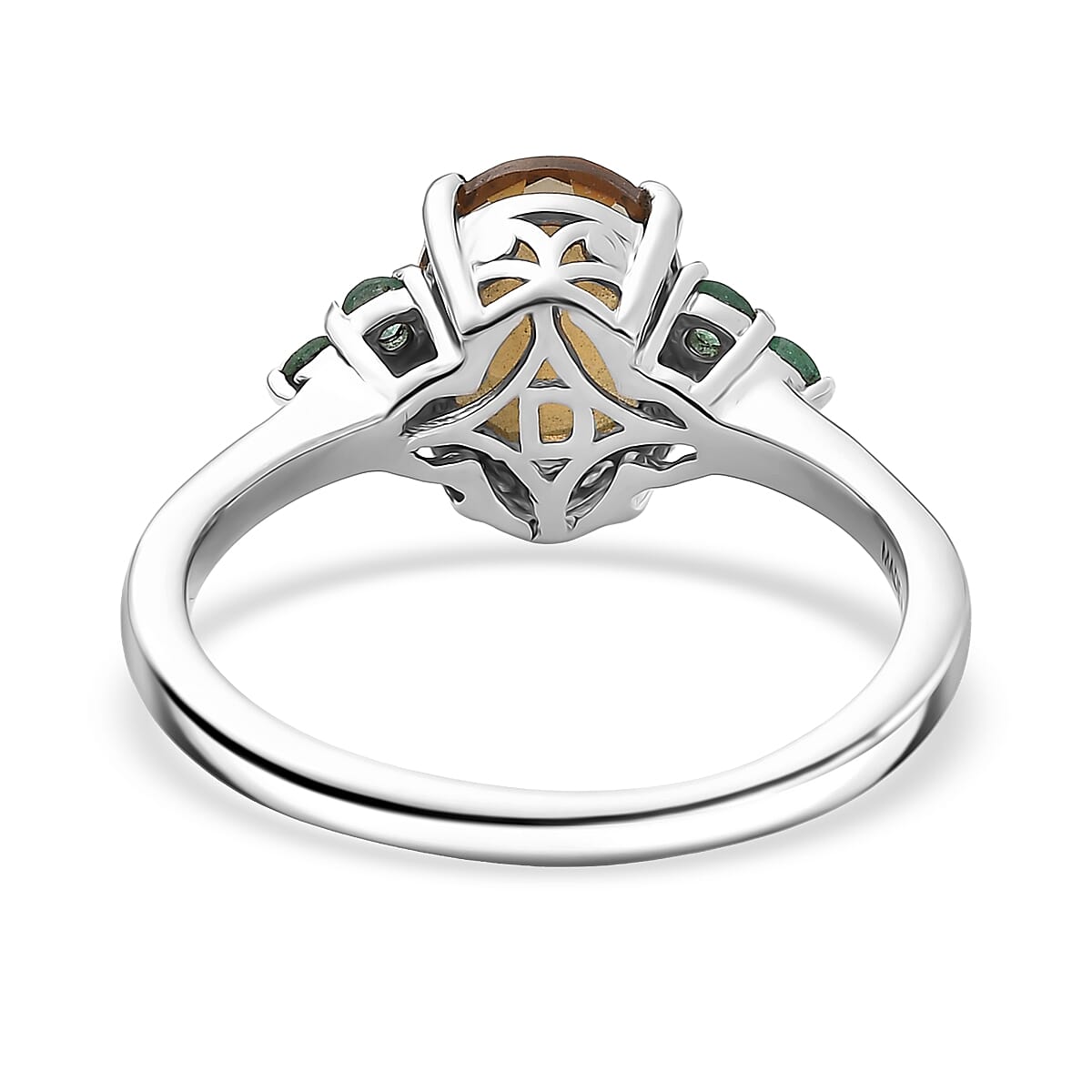 D'Joy Autumn Alexite and Kagem Zambian Emerald 2.00 ctw Art Deco Ring in Platinum Over Sterling Silver (Size 10.0) image number 4