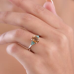 D'Joy Autumn Alexite and Kagem Zambian Emerald 2.00 ctw Art Deco Ring in Platinum Over Sterling Silver (Size 7.0)