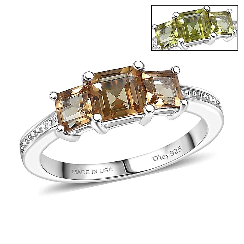 D'Joy Autumn Alexite 1.30 ctw Trilogy Ring in Platinum Over Sterling Silver (Size 10.0)