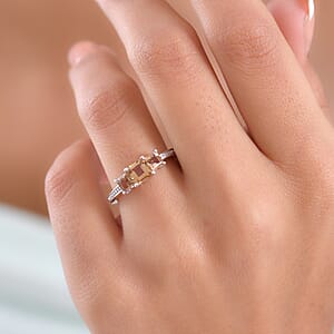 D'Joy Autumn Alexite 1.30 ctw Trilogy Ring in Platinum Over Sterling Silver (Size 10.0)