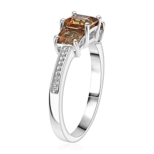 D'Joy Autumn Alexite 1.30 ctw Trilogy Ring in Platinum Over Sterling Silver (Size 10.0)