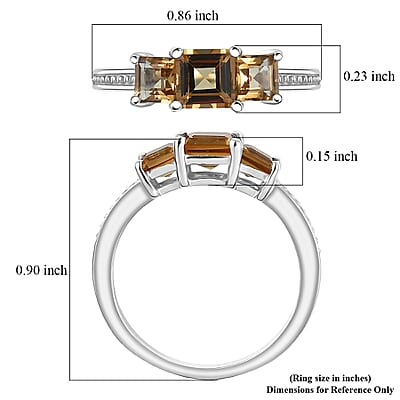 D'Joy Autumn Alexite 1.30 ctw Trilogy Ring in Platinum Over Sterling Silver (Size 10.0)