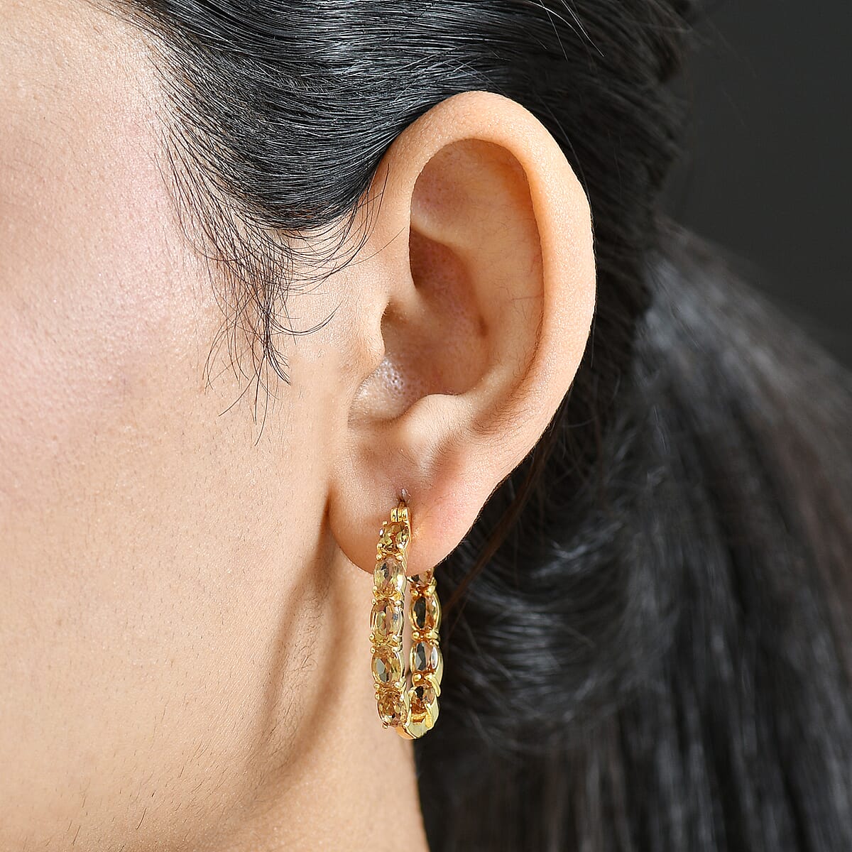 EverTrue Autumn Alexite 6.85 ctw Inside-out Hoop Earrings in 18K YG Plated image number 2