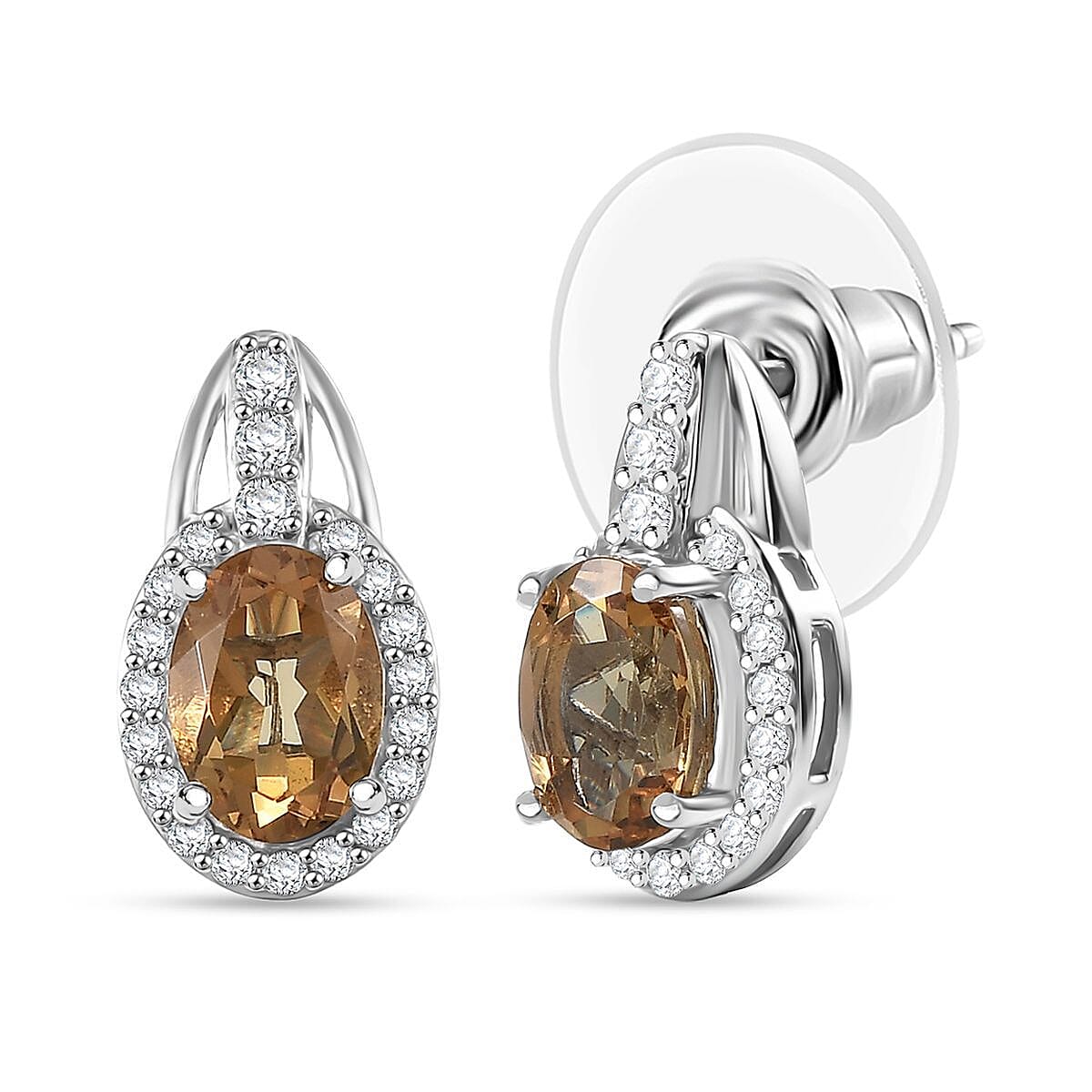 Doorbuster D'Joy Autumn Alexite and White Zircon 1.50 ctw Earrings in Platinum Over Sterling Silver image number 0