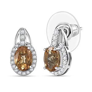 Doorbuster D'Joy Autumn Alexite and White Zircon 1.50 ctw Earrings in Platinum Over Sterling Silver