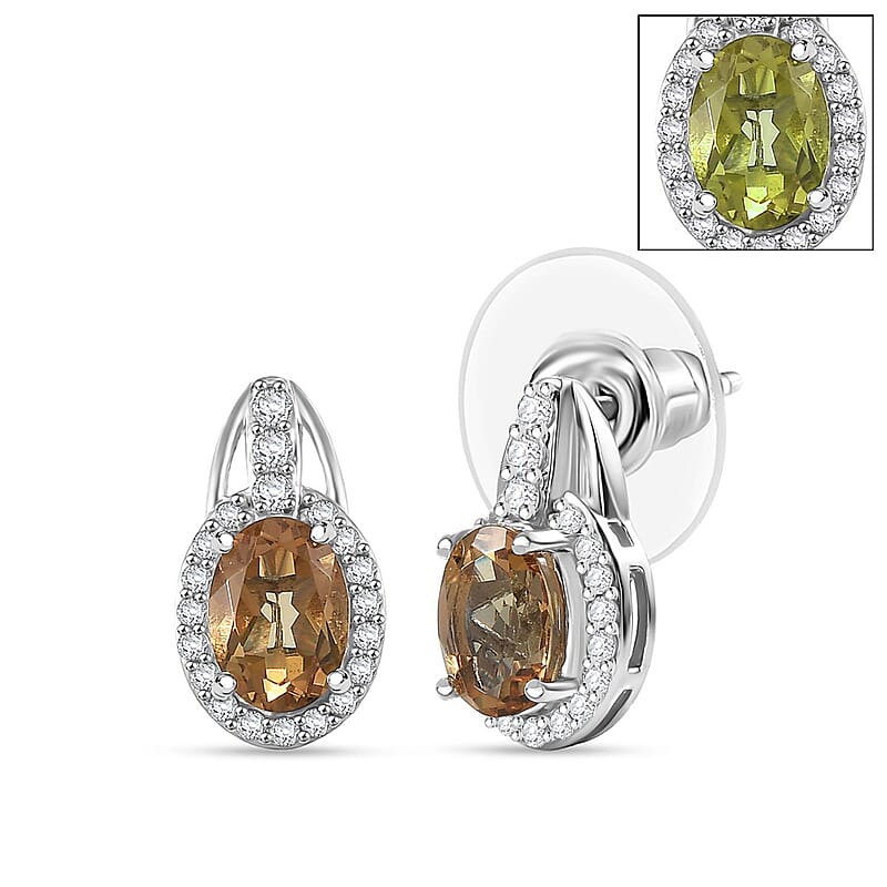 D'Joy Autumn Alexite and White Zircon 2.00 ctw Celestial Halo Earrings in Platinum Over Sterling Silver