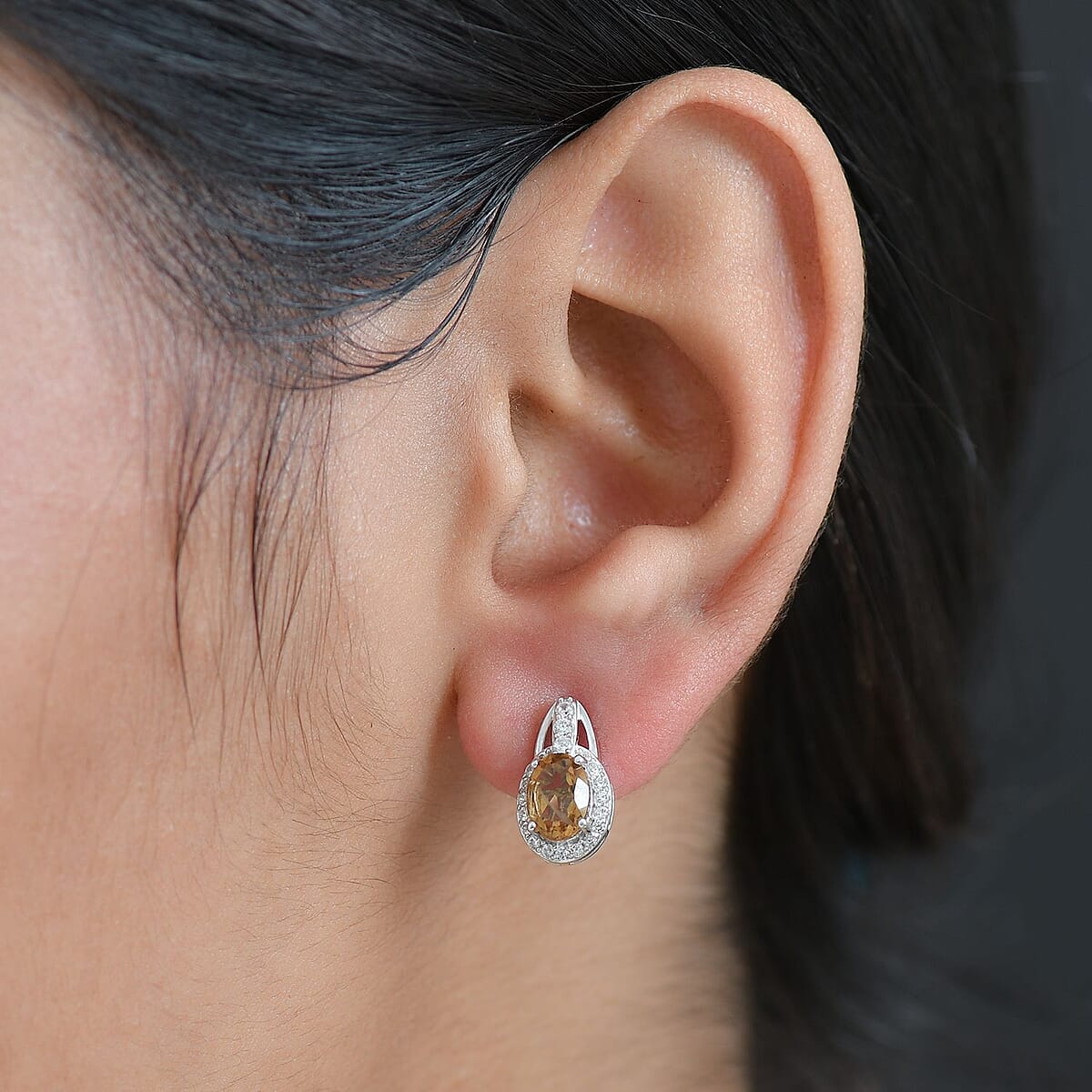 Doorbuster D'Joy Autumn Alexite and White Zircon 1.50 ctw Earrings in Platinum Over Sterling Silver image number 2