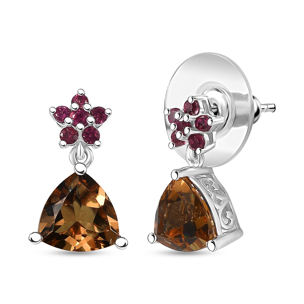 Doorbuster D'Joy Autumn Alexite and Orissa Rhodolite Garnet 3.85 ctw Earrings in Platinum Over Sterling Silver image number 0