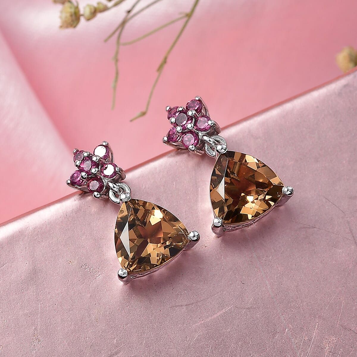 Doorbuster D'Joy Autumn Alexite and Orissa Rhodolite Garnet 3.85 ctw Earrings in Platinum Over Sterling Silver image number 1