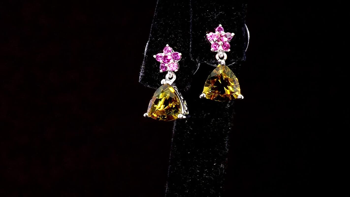 D'Joy Autumn Alexite and Orissa Rhodolite Garnet 3.85 ctw Floral Earrings in Platinum Over Sterling Silver