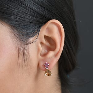 Doorbuster D'Joy Autumn Alexite and Orissa Rhodolite Garnet 3.85 ctw Floral Earrings in Platinum Over Sterling Silver