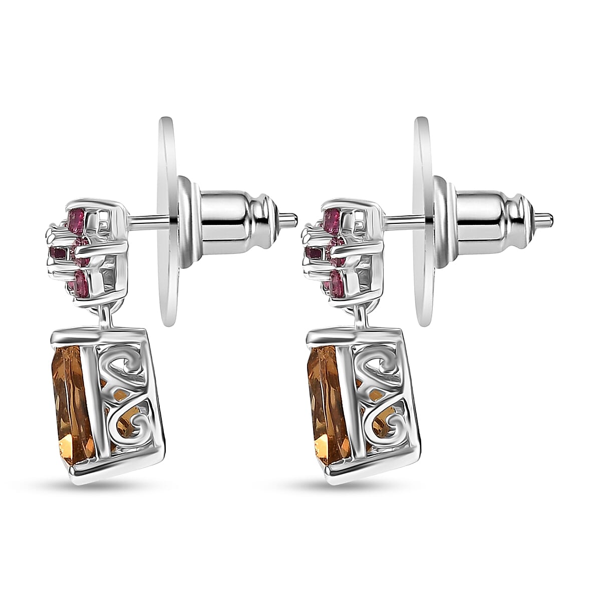 Doorbuster D'Joy Autumn Alexite and Orissa Rhodolite Garnet 3.85 ctw Earrings in Platinum Over Sterling Silver image number 3
