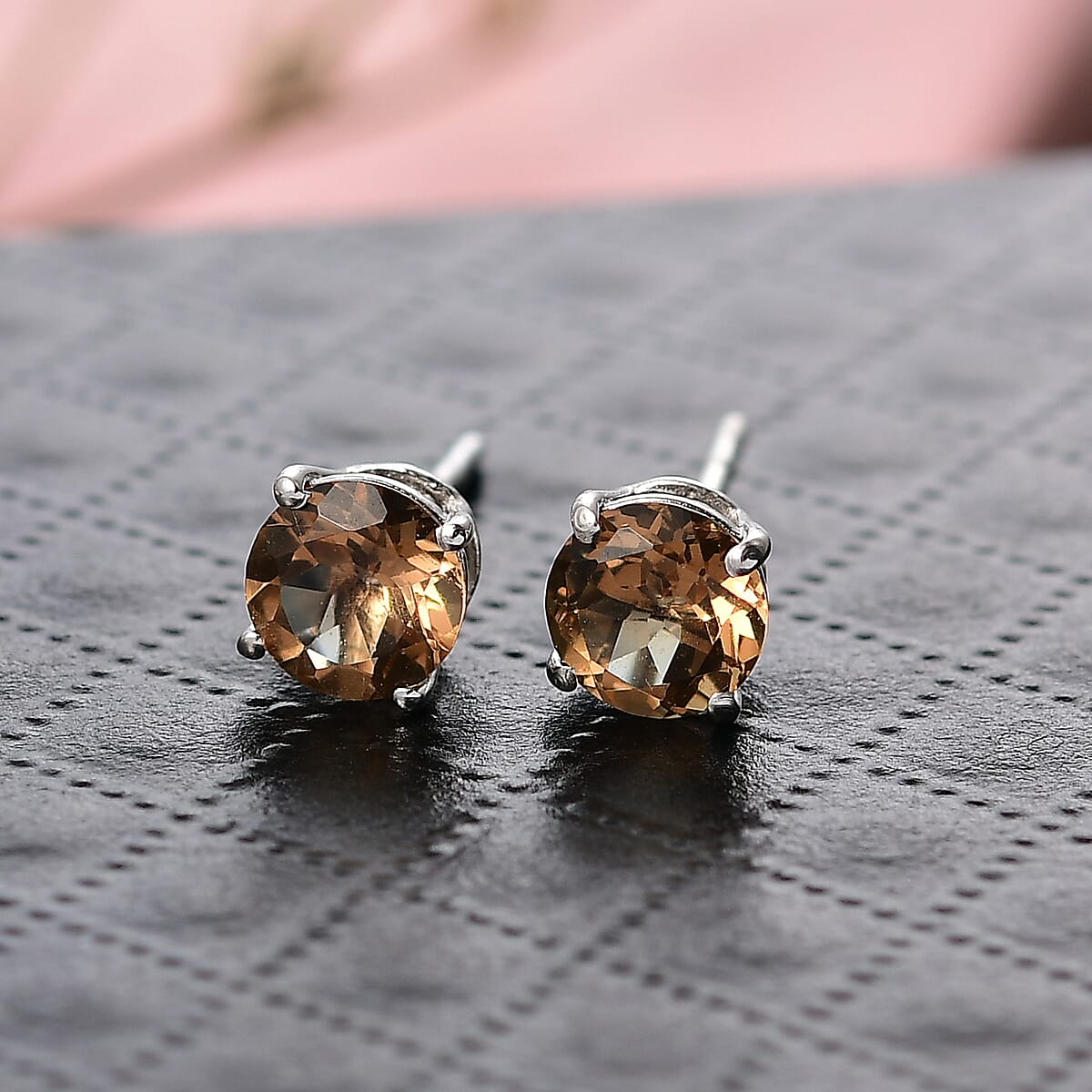 D'Joy Autumn Alexite 1.60 ctw Solitaire Stud Earrings in Platinum Over Sterling Silver image number 1