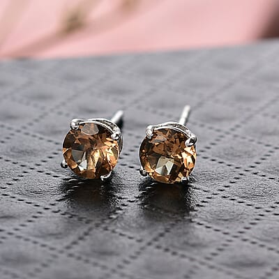 D'Joy Autumn Alexite 1.60 ctw Solitaire Stud Earrings in Platinum Over Sterling Silver