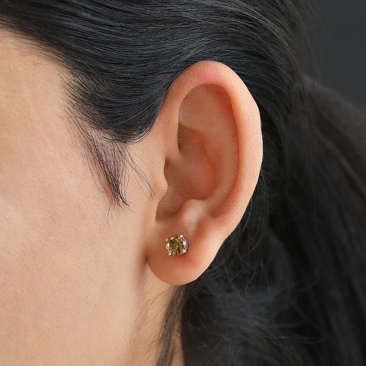 D'Joy Autumn Alexite 1.60 ctw Solitaire Stud Earrings in Platinum Over Sterling Silver image number 2