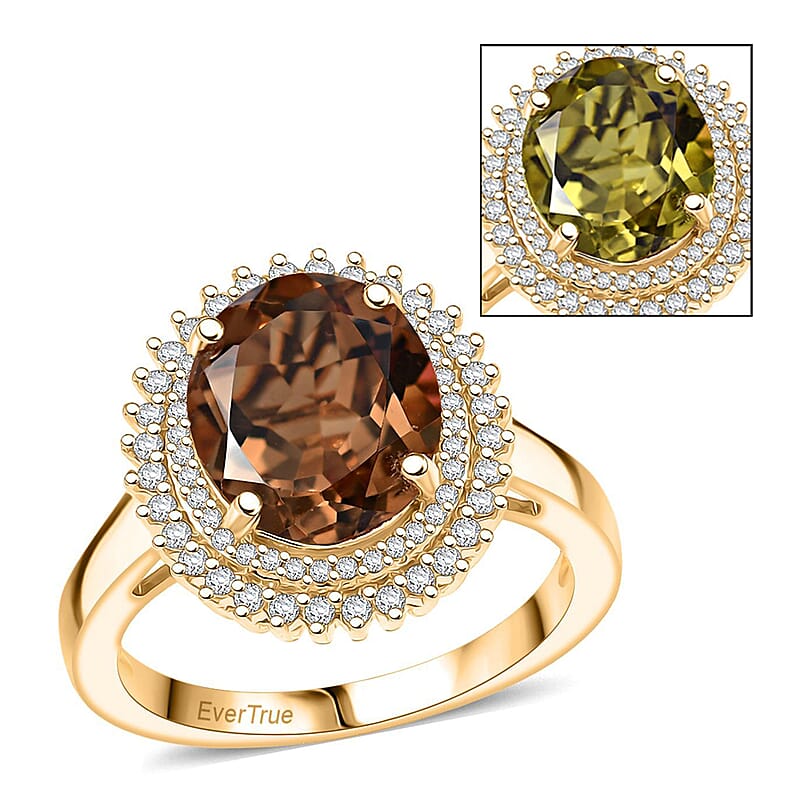 EverTrue Autumn Alexite, White Zircon Ring in 18K YG Plated 4.00 ctw (Size 10.0)