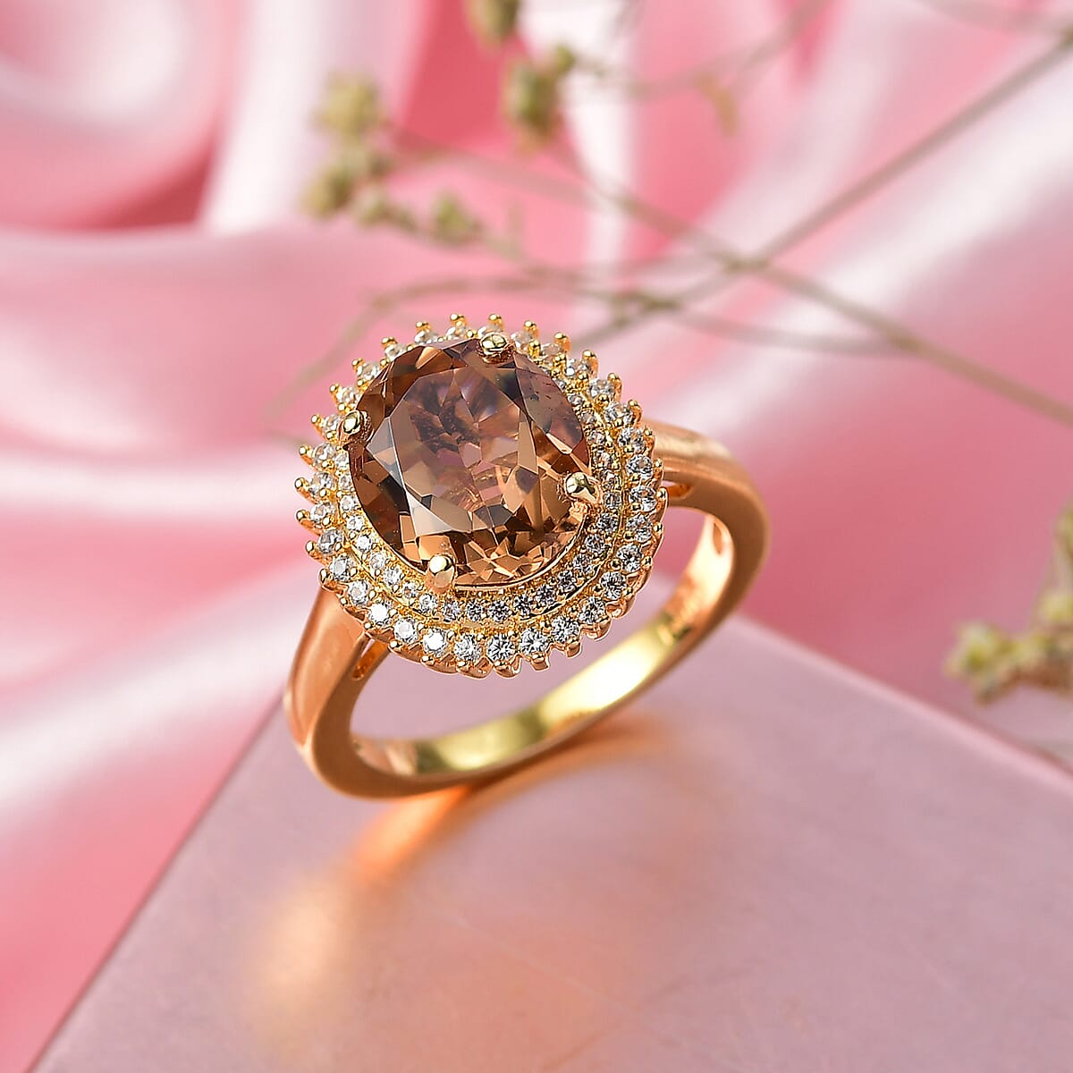 EverTrue Autumn Alexite, White Zircon Ring in 18K YG Plated (Size 10.0) 4.00 ctw image number 1