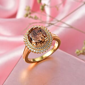 EverTrue Autumn Alexite, White Zircon Ring in 18K YG Plated 4.00 ctw (Size 7.0)