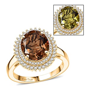 EverTrue Autumn Alexite, White Zircon Ring in 18K YG Plated 4.00 ctw (Size 8.0)