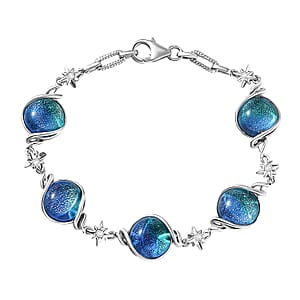 GP Celestial Dream Special Murano Style and White Zircon 0.30 ctw Bracelet in Rhodium Over Sterling Silve (6.50 In)