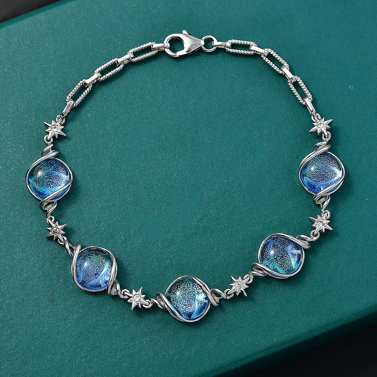 GP Celestial Dream Special Murano Style and White Zircon 0.30 ctw Bracelet in Rhodium Over Sterling Silve (6.50 In) image number 1