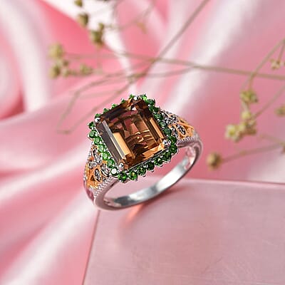 EverTrue Autumn Alexite, Multi Gemstone Ring in 18K YG Plated and Platinum Bond 4.90 ctw (Size 7.0)