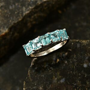 D'Joy Paraiba Apatite 1.60 ctw Ring in Rhodium Over Sterling Silver (Size 10.0)