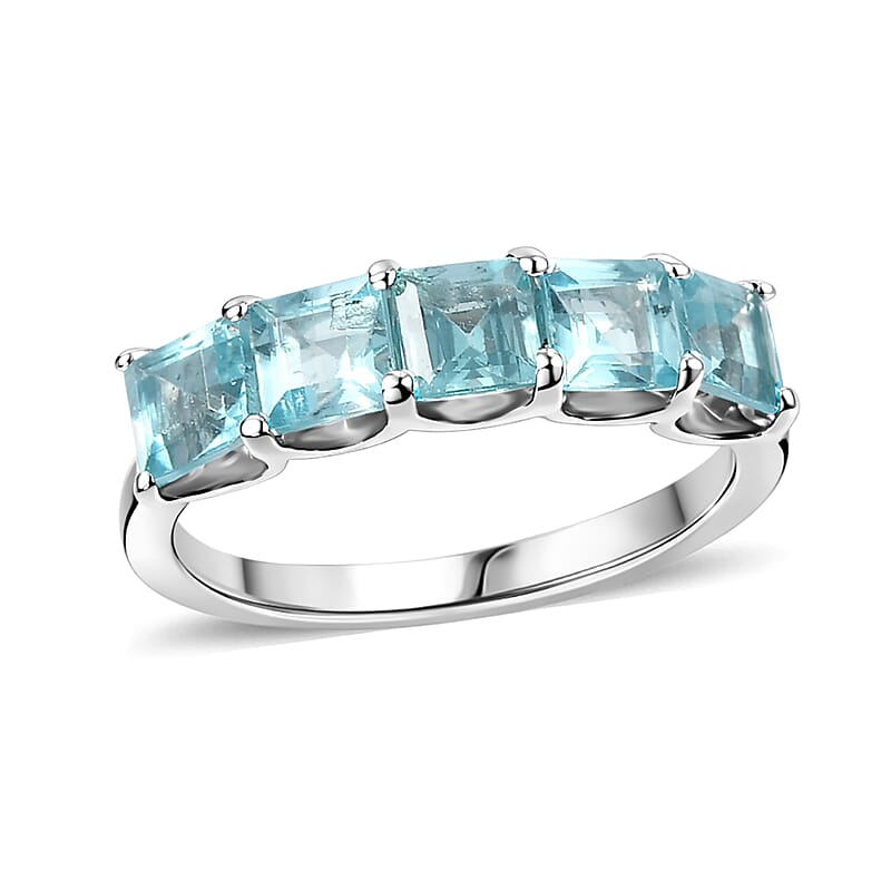 D'Joy Paraiba Apatite 1.60 ctw Ring in Rhodium Over Sterling Silver (Size 5.0)