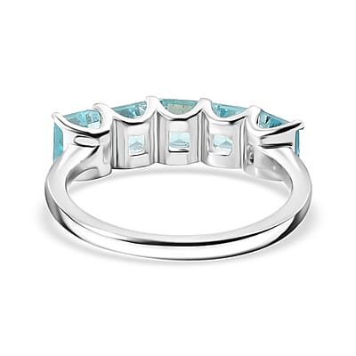 D'Joy Paraiba Apatite 1.60 ctw Ring in Rhodium Over Sterling Silver (Size 5.0)