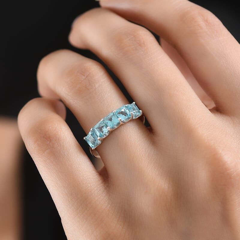 D'Joy Paraiba Apatite 1.60 ctw Ring in Rhodium Over Sterling Silver (Size 6.0)