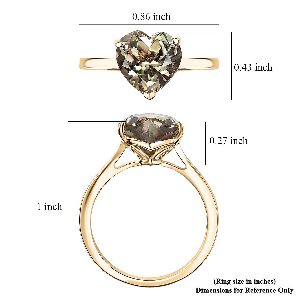 Certified & Appraised Luxoro AAA Turkizite Solitaire Heart Ring in 10K Yellow Gold 3.21 ctw (Size 9.0) image number 2
