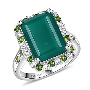 EverTrue Verde Onyx and Multi Gemstone 8.15 ctw Garden Mosaic Ring in Platinum Bond (Size 10.0)